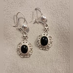 950 Sterling Silver and Onyx Pierced Earrings